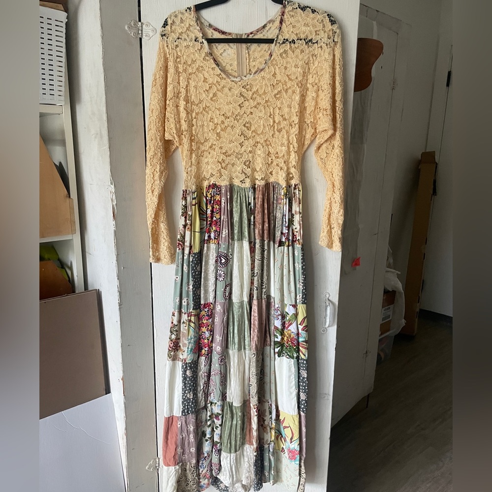 Patchwork & Lace Midi Dress